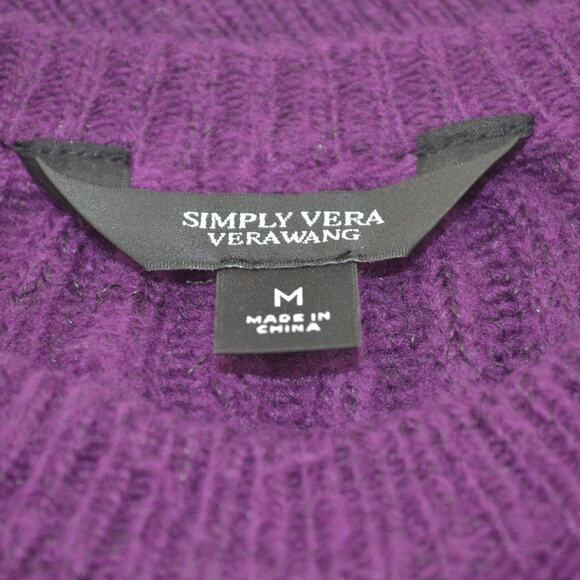 Sweater Simply Vera Wang Size M Chunky Raspberry Pink Magenta Cable Knit - Picture 3 of 7